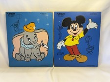 Pair Of Wooden Playskool Tray Puzzles Walt Disney Dumbo  Mickey Mouse VTG