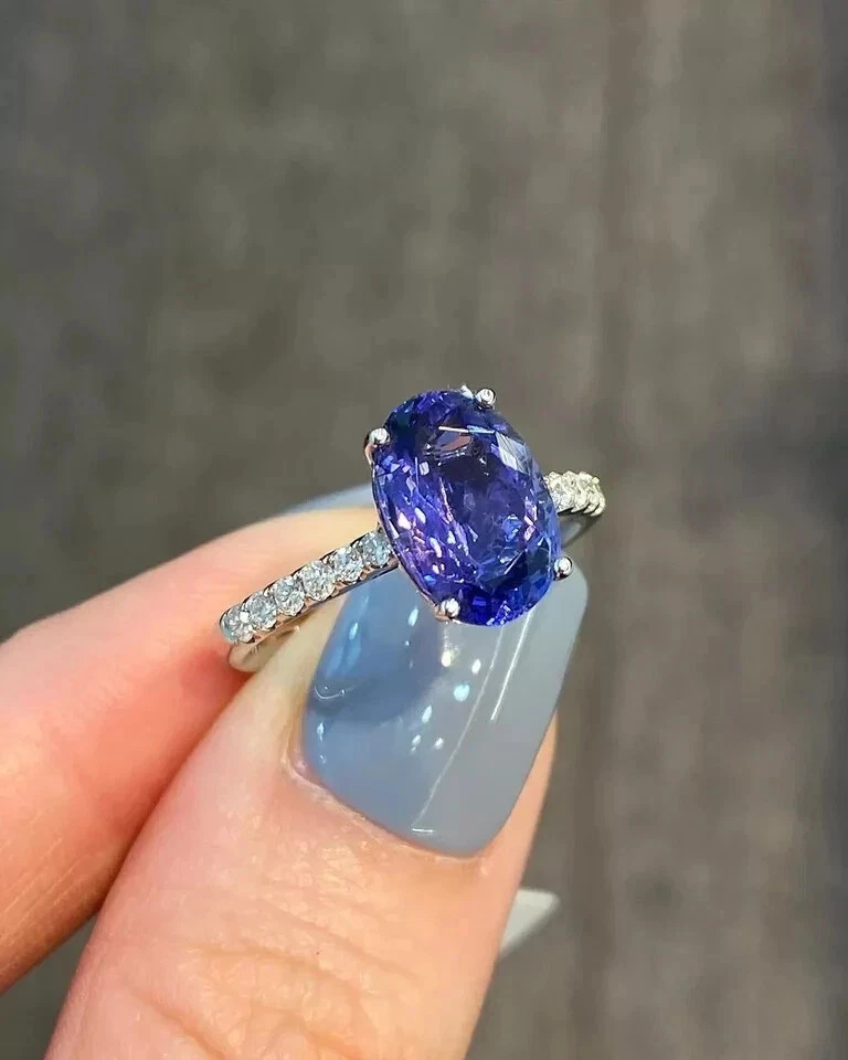 3.25 Ct Oval Cut Natural Tanzanite Diamond Wedding Ring 14K White Gold - Image 4 of 4
