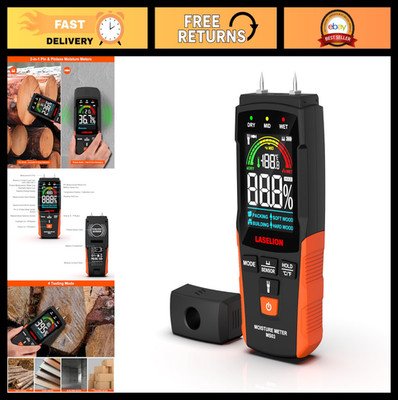 2-in-1 Moisture Meter for Wood, Concrete & Drywall - LCD Display, Hold Function,