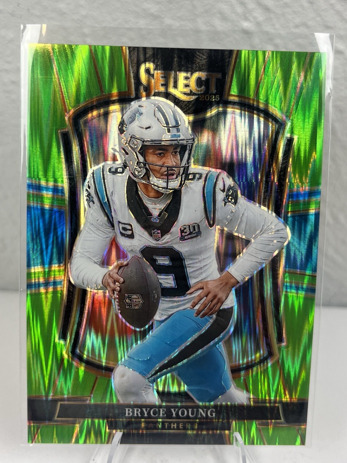 2025 Panini Select #145 Bryce Young Green Shock Prizm Holo /699! Panthers