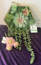 Ashland Hexagon Wreath Succulent Mix NWT Box &single Flower Spring Garden Faux