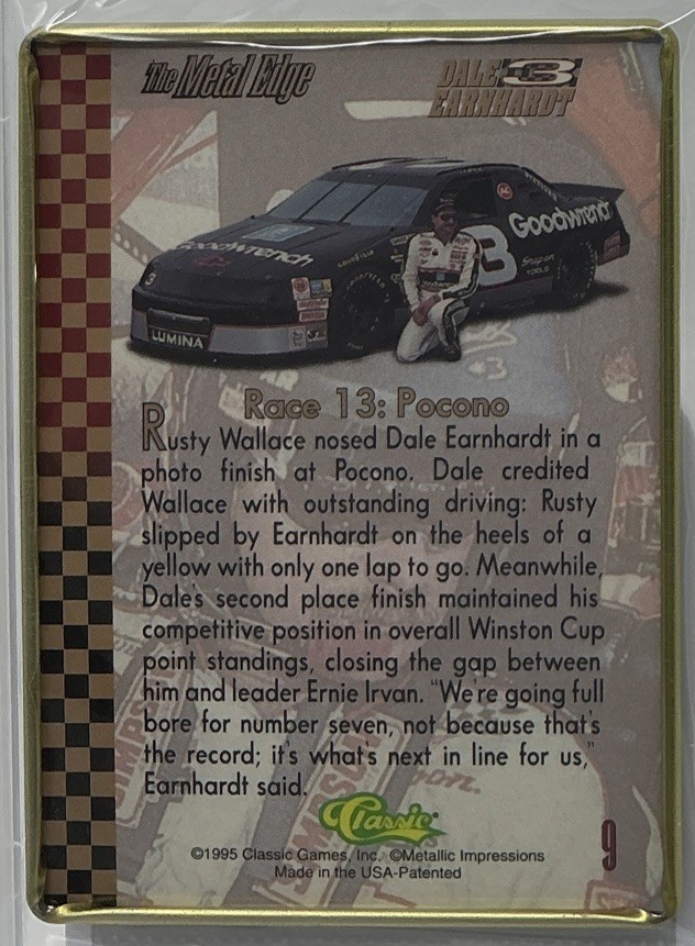 Dale Earnhardt PSA 9- 1995 Classic Metal Edge “Pocono” -Intimidator, Childress view 8