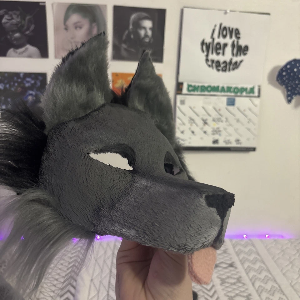 Therian Wolf dog mask for quadrobics, furry, gray, with tounge high quality - Image 3 of 4