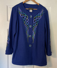 BOB MACKIE "WEARABLE ART" STUNNUNG Royal Blue Embroidered Wool Blend Car Coat XL