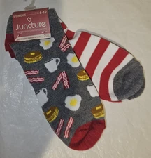 Juncture Coffee Bacon Pancakes Eggs, Stripes Ladies Ankle Socks New