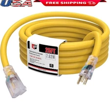 Heavy Duty Extension Cord 15A 125V 10 Gauge Lighted Indoor Outdoor Power Cable