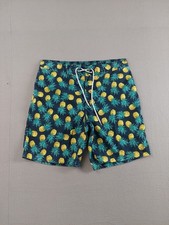 St Johns Bay Men Swim Trunk L Blue Floral Drawstrings High Rise Pull On Swimwear
