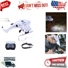 Head Magnifier, Rechargeable Hands-Free Headband Magnifiers with 2 LEDs, Profess