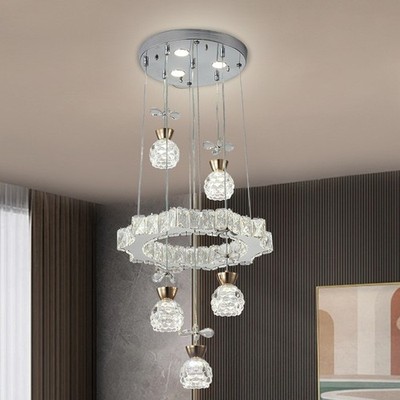 16'' Modern Crystal Chandelier Petals Crystal Decoration Three Color LED Lighting