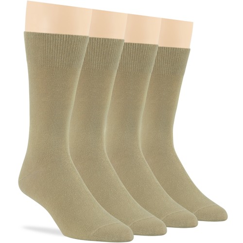 Confezione 4 Calze Uomo Cotone Abito Business Antiprurito Morbide Crew Grandi 10-13 Cachi - Foto 5 di 6