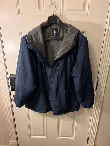 Roundtree & Yorke Outdoors Men's XL Navy Blue Hooded Jacket Fleece Lined Nylon - product listing photo