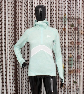 Helly Hansen Merino Base Layer H1 Pro Hooded 1/2 Zip Green 60% Wool Thermo Top M