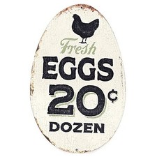 Rustic Fresh Eggs Metal Sign - Farmhouse Wall Art for Chicken Coop, Cream/Black