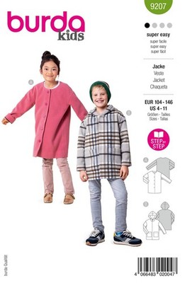 Schnittmuster Kindermantel mit Kapuze Burda a9207 104-146