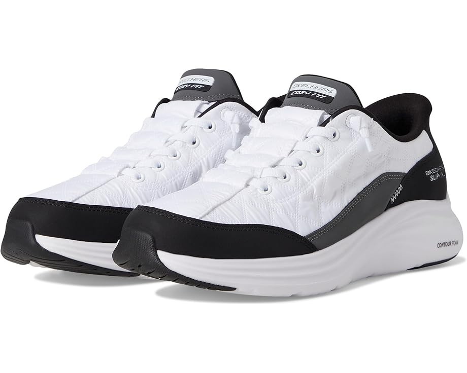 Skechers Women's Contour Foam - Cozy Fit Hands Free Slip-Ins White Black Medium