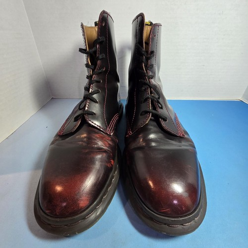 Dr Martens Boots Mens Size 10 Red Burgundy Leather Lace Up Combat Ankle Docs