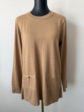 Michael Kors Women's M Camel Tunic Sweater Lightweight Gold Accent Buttons