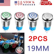 2Pcs 19mm 12V LED ON/OFF Push Button Power Switch Latching Switch w/Wire US SHIP