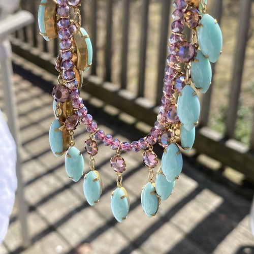 FOR ANTHROPOLOGY SEREFINA TURQUOISE COLOR STONES FACET CRYSTAL BEADS NECKLACE - Picture 4 of 7