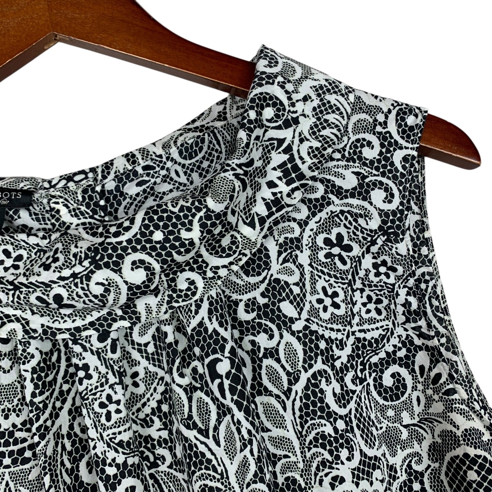 Talbots Blouse Black White Collar Button Back Top… - image 4