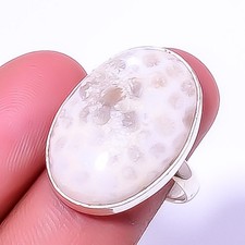 Fossil Coral - Australia 925 Sterling Silver Jewelry Ring s.9 R6073-51 A313