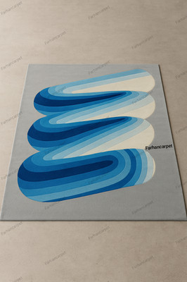 Handmade Tufted Soft  Wool Area Rug  Modern Blue & Grey Abstract Pattern Bedroom