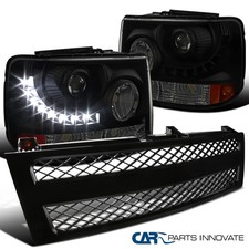 Fits 99-02 Chevy Silverado Smoke Projector Headlightsblack Mesh Grille