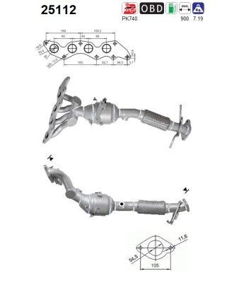 Catalyseur AS 25112 pour Mazda LFZ22050XC en acier inoxydable haute performance