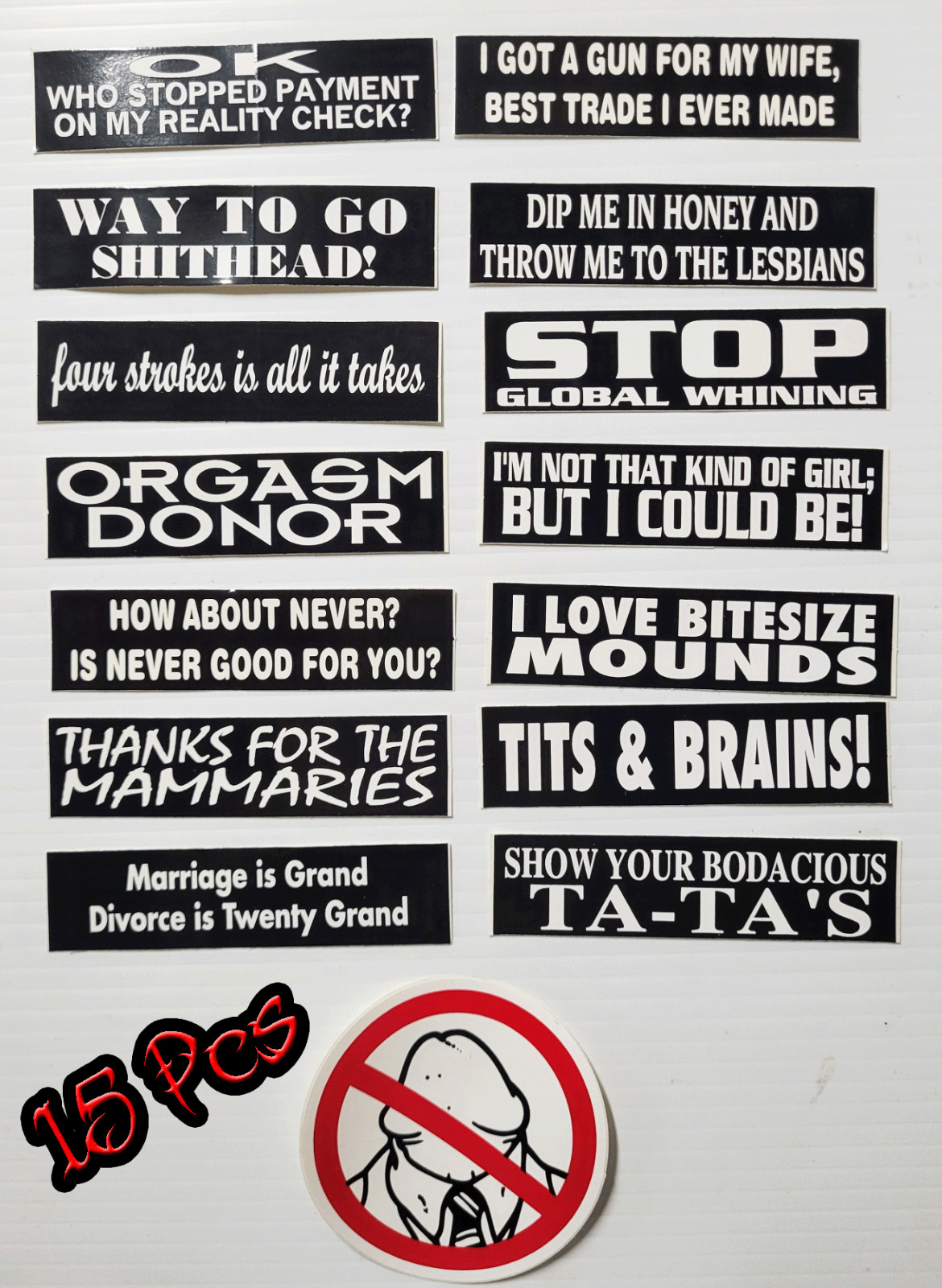 15 BLACK & WHITE FUNNY MOTORCYCLE HELMET BIKER VINYL STICKERS Style#2