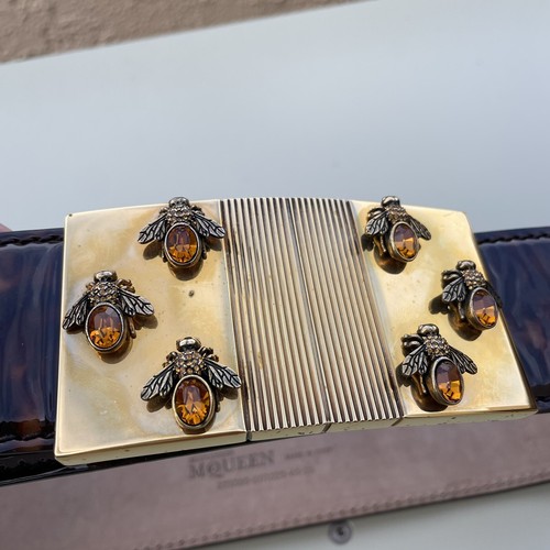 Alexander McQueen bee plaque tortoise leather belt size 65 26 XS extra small - Picture 11 of 24