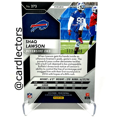 2016 Panini PRIZM Football SHAQ LAWSON #273 RC Blue Wave 2016 Panini PRIZM Football SHAQ LAWSON #273 RC Blue Wave