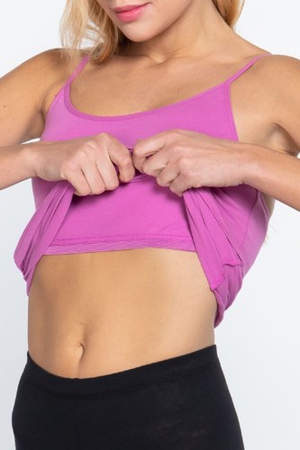 Women's Long Cami Built-In Shelf Bra Adjustable Spaghetti Strap Tank Top - Picture 217 of 217