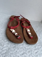 Vionic Rest Nala Red Orthopedic Ankle T Strap Buckle Studded Sandals Women’s 8