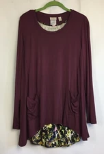 LOGO by Lori Goldstein Knit Tunic Top and Printed Tank Twin Set Burgundy