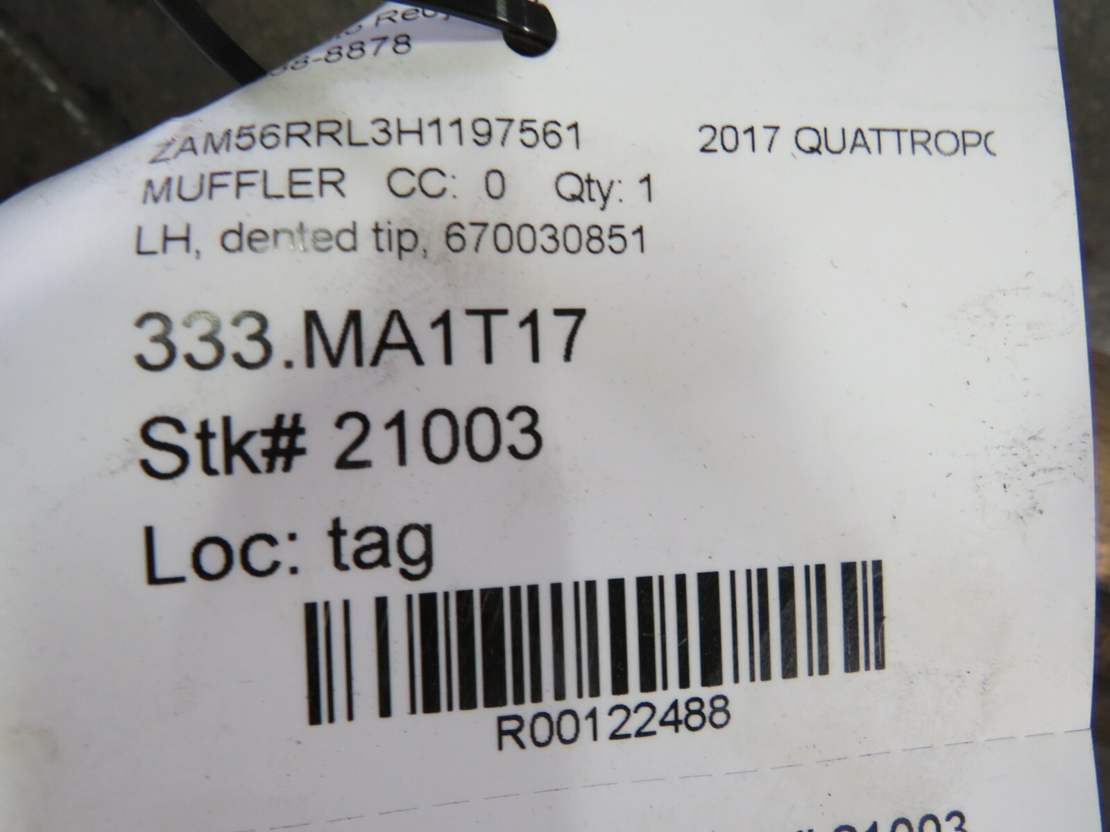 Maserati Quattroporte, LH, Left, Muffler, Used, Dented Tip, P/N 670030851