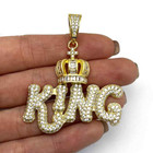 18K Gold Over Silver CZ Pave Puffed KING Crown Pendant