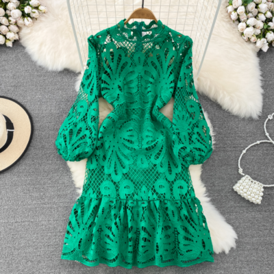 Women Puff Long Sleeve Ruffle Lace Midi Dress Hollow Out Retro Elegant New Dress | eBay Women Puff Long Sleeve Ruffle Lace Midi Dress Hollow Out Retro Elegant New Dress | eBay