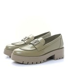 CHANEL 23B Calfskin Leather CC Logo Platform Loafers Flat Shoes Khaki $1575