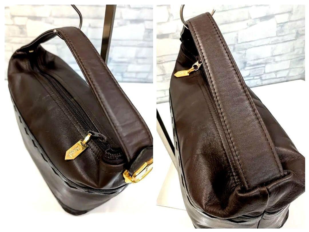 Borsa a mano YVES SAINT LAURENT YSL logo raccordi metallo pelle marrone vintage usata