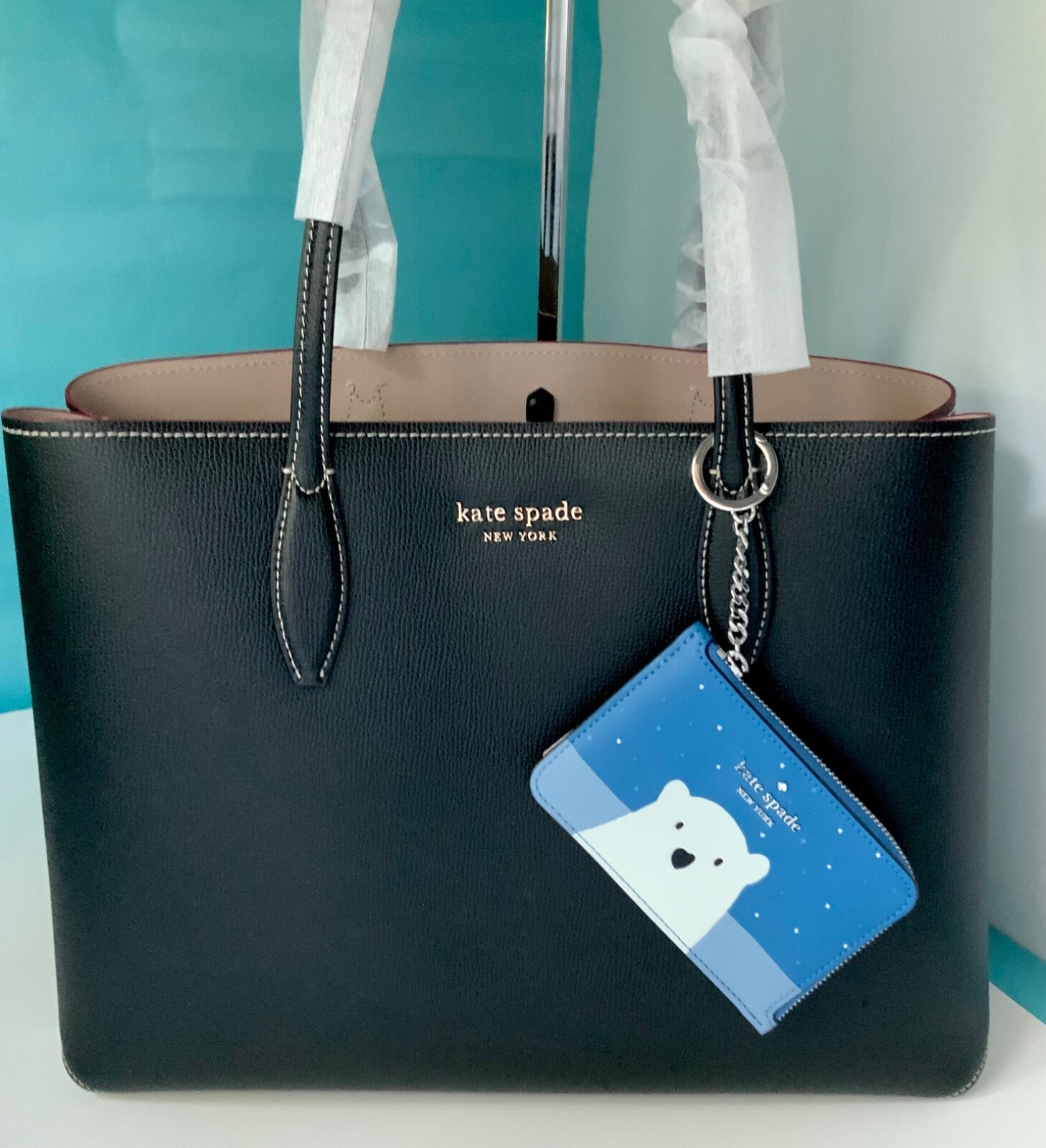 99⭐Kate Spade Arctic Friends Polar Bear LZip Darcy Wallet Key Fob