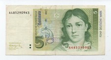 GERMANY 5 MARK 1991 PICK 37 LOOK SCANS