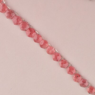 Pink Strawberry Quartz Hexagon Shape 15 Piece loose Beads for Jewelry Making