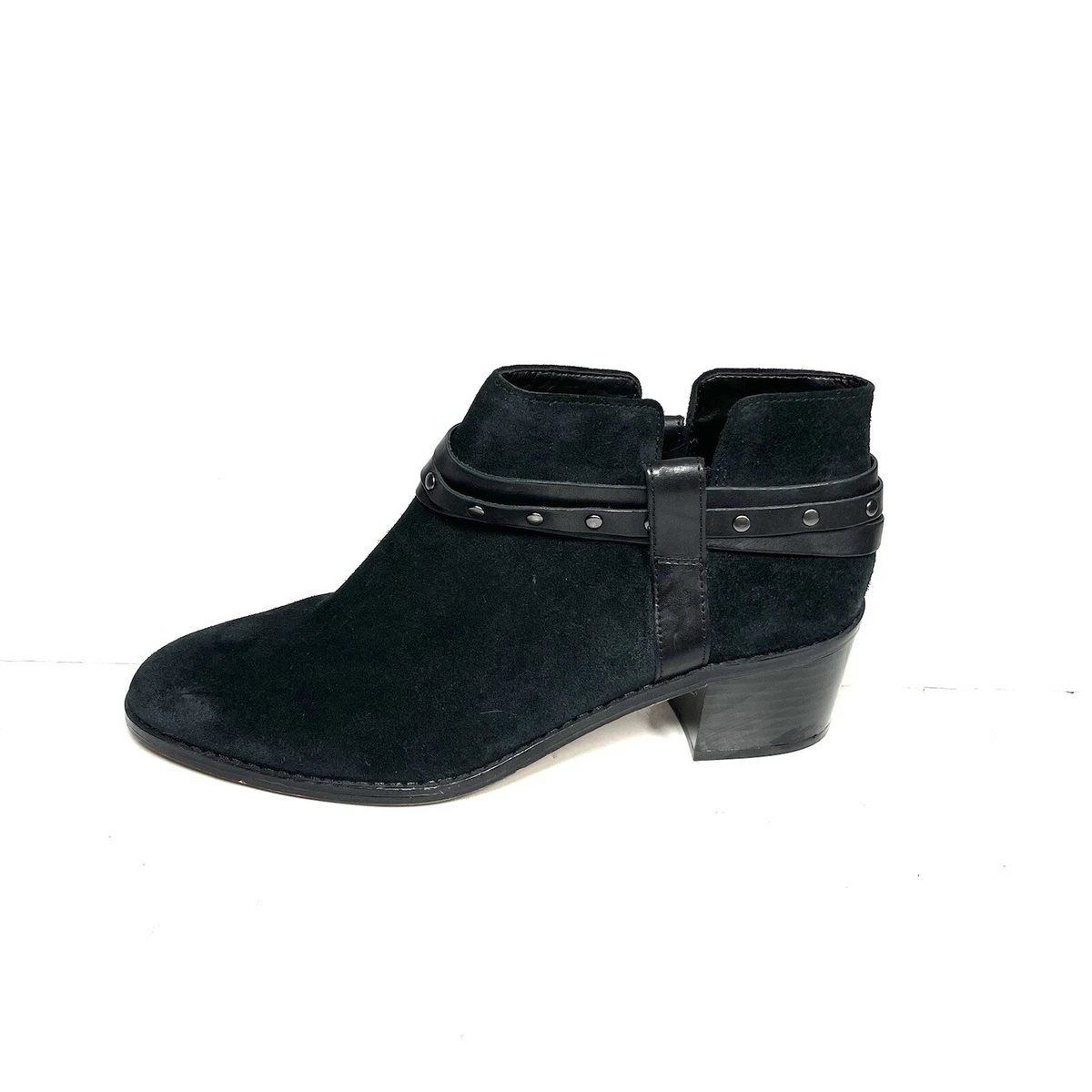 Clarks Ankle Boots Womens Size 8.5M Breccan Shine Black Suede