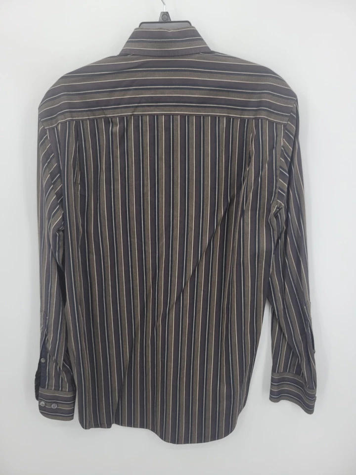 Robert Talbot Shirt Mens Medium Brown Stripe Long Sleeve Button Up Modern - Image 2 of 4