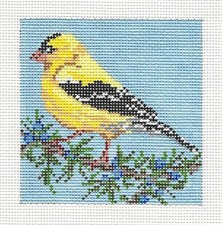 Goldfinch Bird 3.5" Sq. handpainted 18m Needlepoint Canvas by Needle Crossings