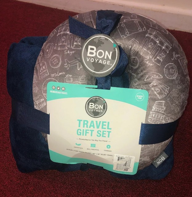 Bon Voyage Memory Foam Travel Pillow & Cozy Velvet Blanket Set Grey