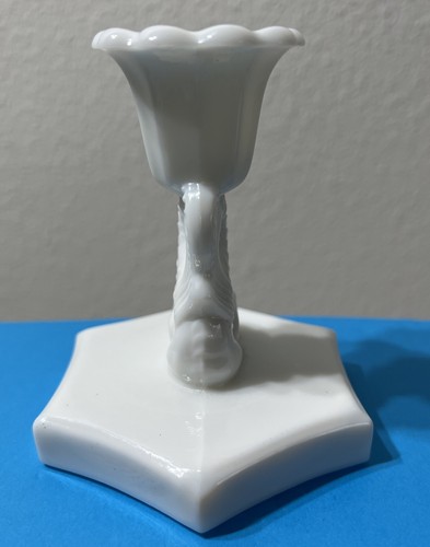 Westmoreland White Milk Glass Dragon Serpent Fish Koi Vintage Candlestick 4”Tall - Picture 4 of 8