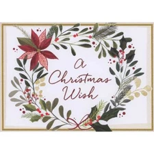 A Christmas Wish Wreath of Vines Leaves Holly Poinsettia 15 Christmas Cards