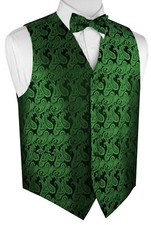 MEN'S GREEN PAISLEY TUXEDO VEST  BOW-TIE SET. Formal, Wedding, Prom, Cruise