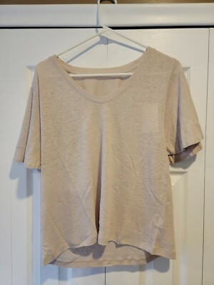 A New Day Womens Flutter Short Sleeve Scoop Neck Linen Light Brown T Shirt Sz L